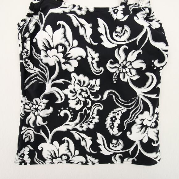Lands End Tankini Top Black White Floral Scoop Neck Soft Cup Swimsuit Swim 2 - Picture 3 of 9